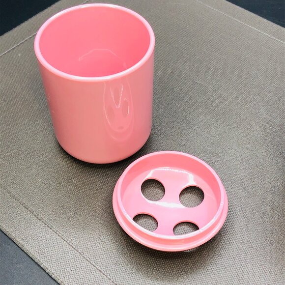 Vintage 80s TEA ROSE Dusty Pink Bathroom Accessory Set: Toothbrush Holder - Cup - Picture 4 of 8